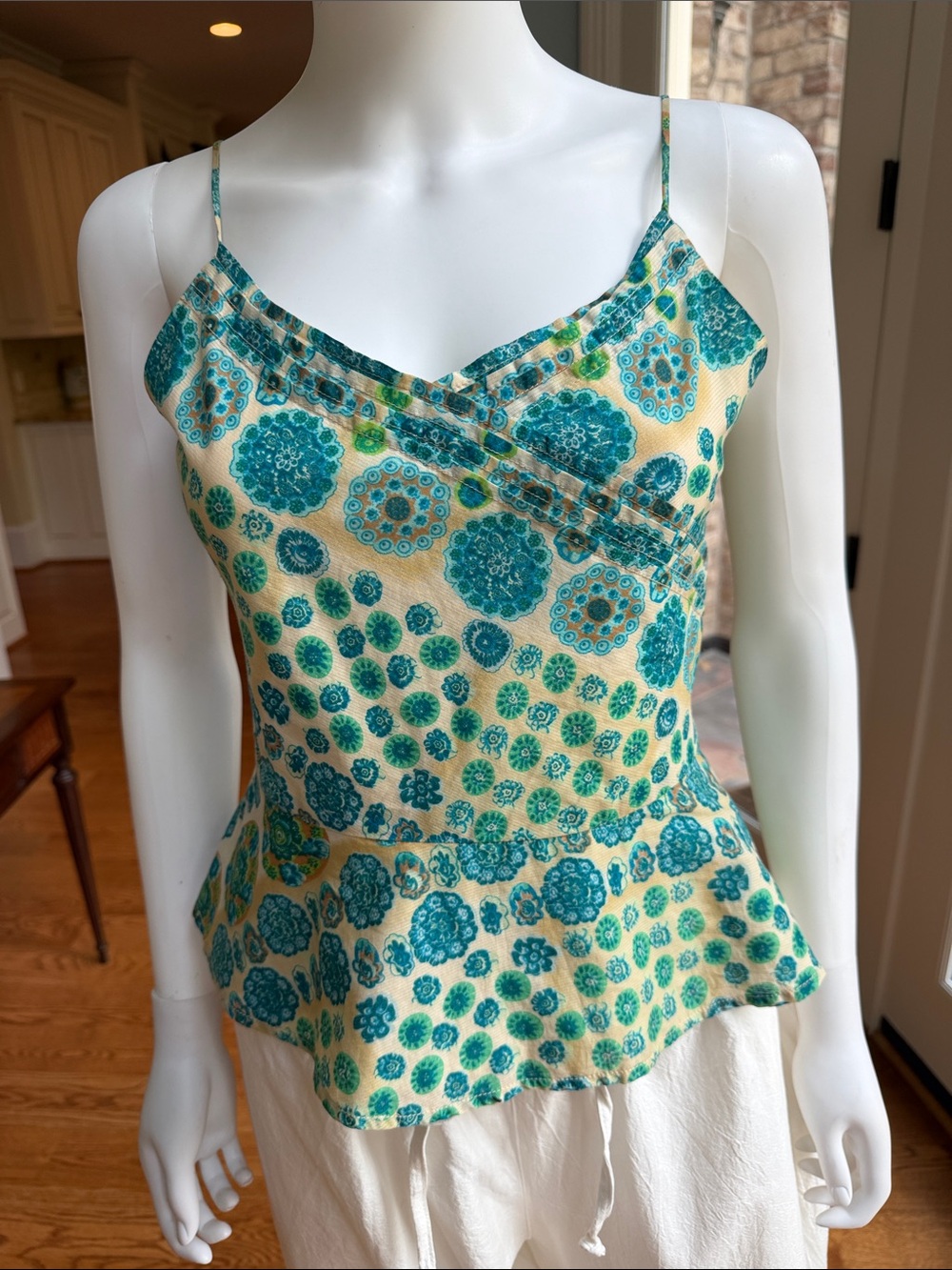 Marc Jacobs  vintage Teal and Cream Floral Camisole with Peplum Hem